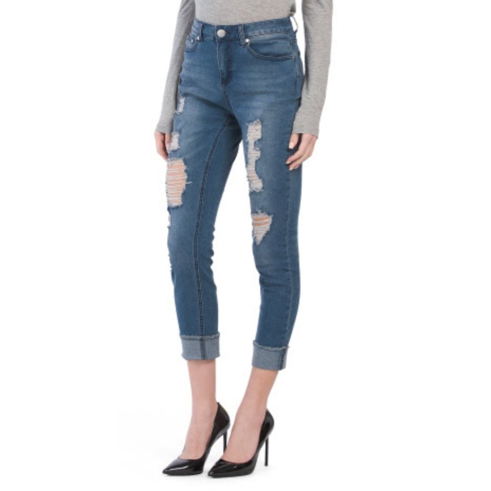 NWT DEJA BLEU High Rise Distressed Rolled Cuff Skinny Jeans